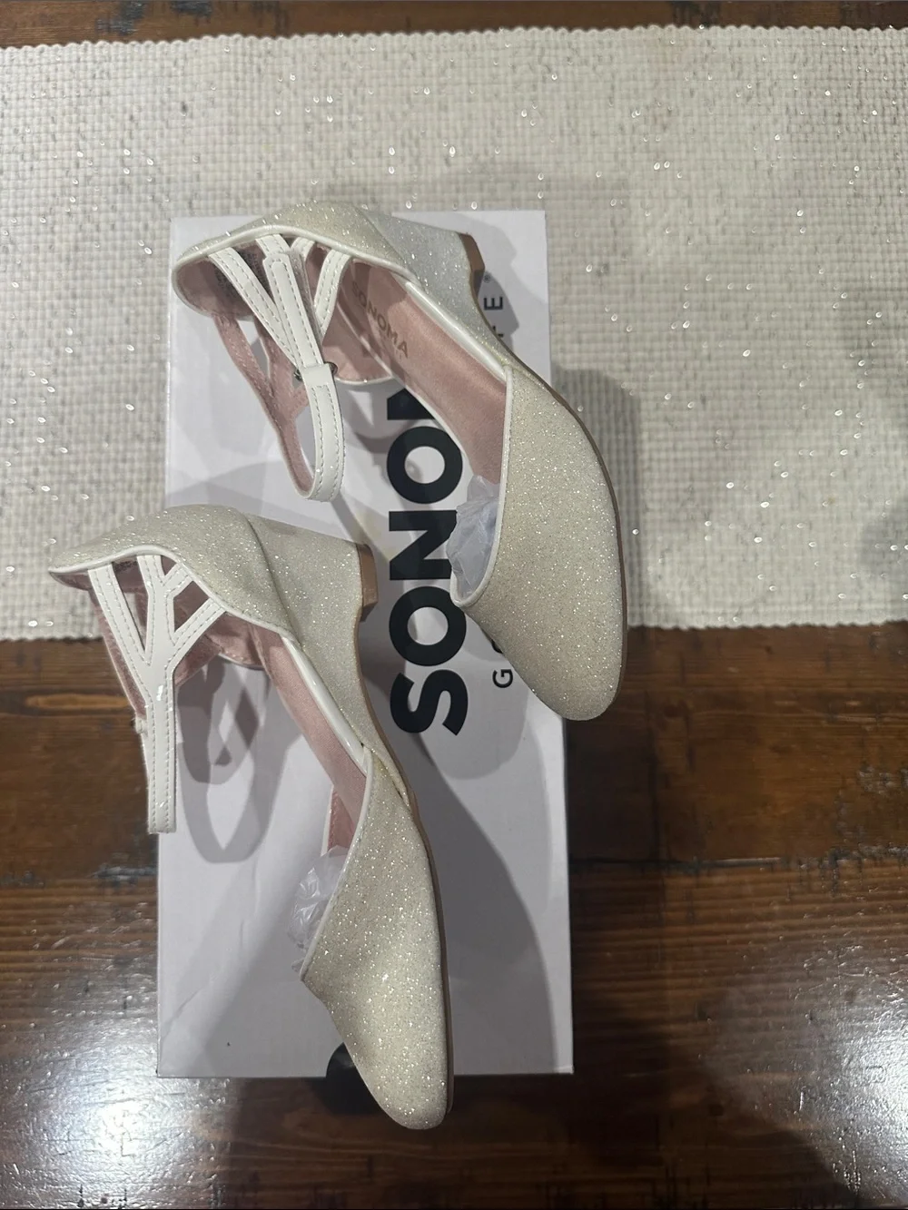 Girls' Glitter Ankle-Strap Dress Shoes in Ivory